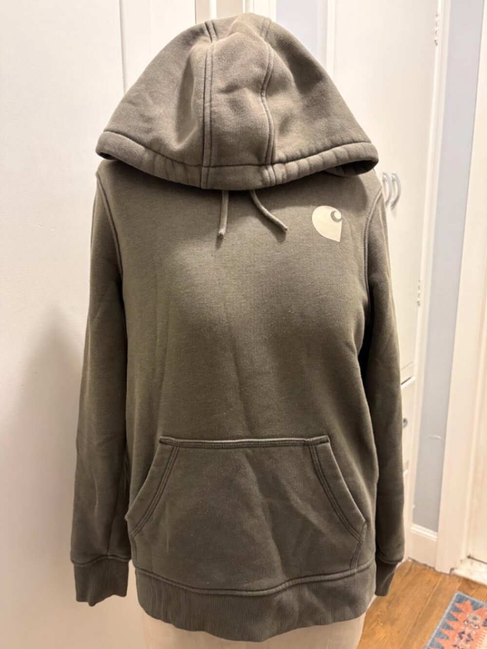 Carhartt Olive Military Green Graphic Sleeve Pullover Hoodie Womens XS